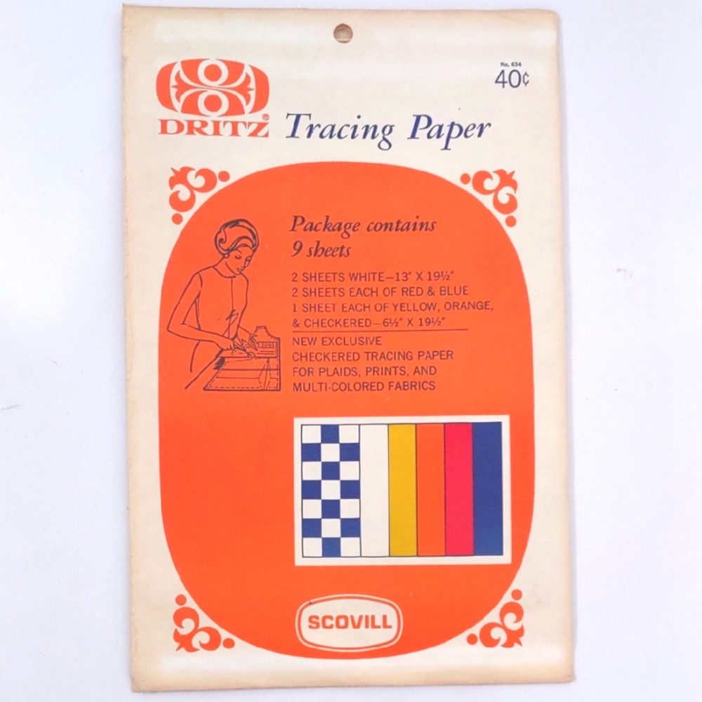 VINTAGE DRITZ TRACING PAPER 5 PAPERS USED 3 UN USED 1 PAPER MISSING (CHECKERE)